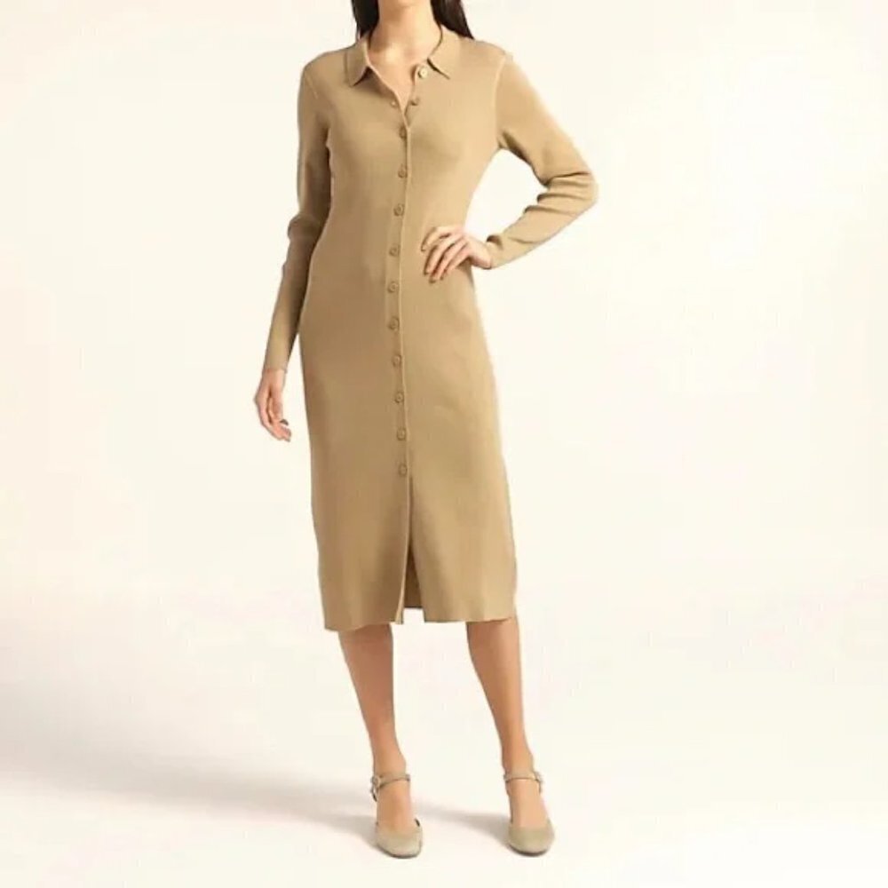 J Crew Plus Size Ribbed Button-Front Midi Dress Sz XXL